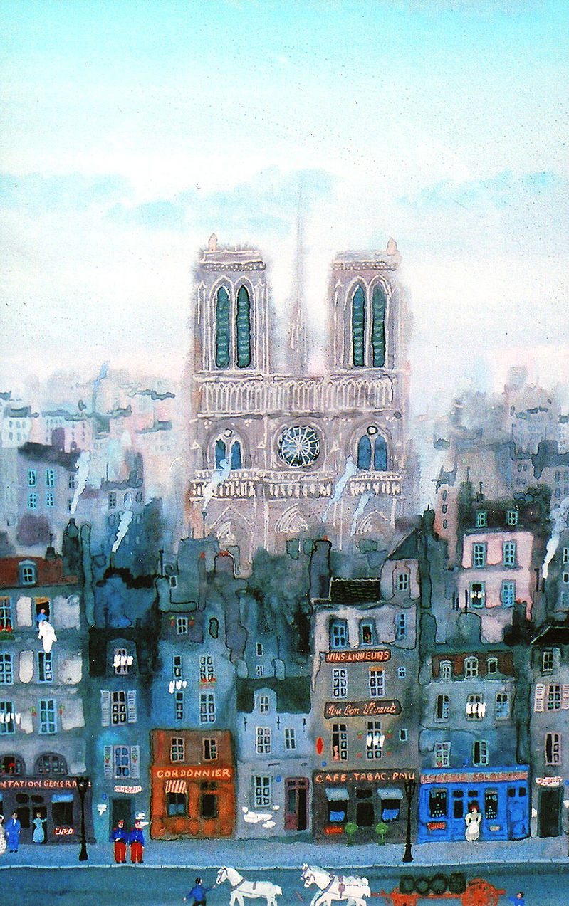 Michel Delacroix, Notre Dame, Gouache on Paper, Original
