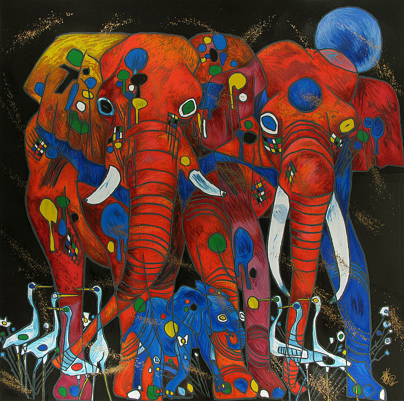 tiefeng-jiang-elephant-family-serigraph-on-deckled-paper-limited-edition