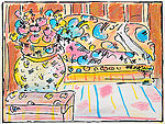 Peter Max, Lady on Couch With Vase