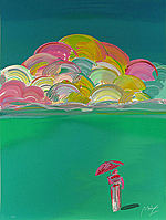 Peter Max, Umbrella Man With Rainbow Sky