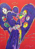 Angel With Heart on Red by Peter Max